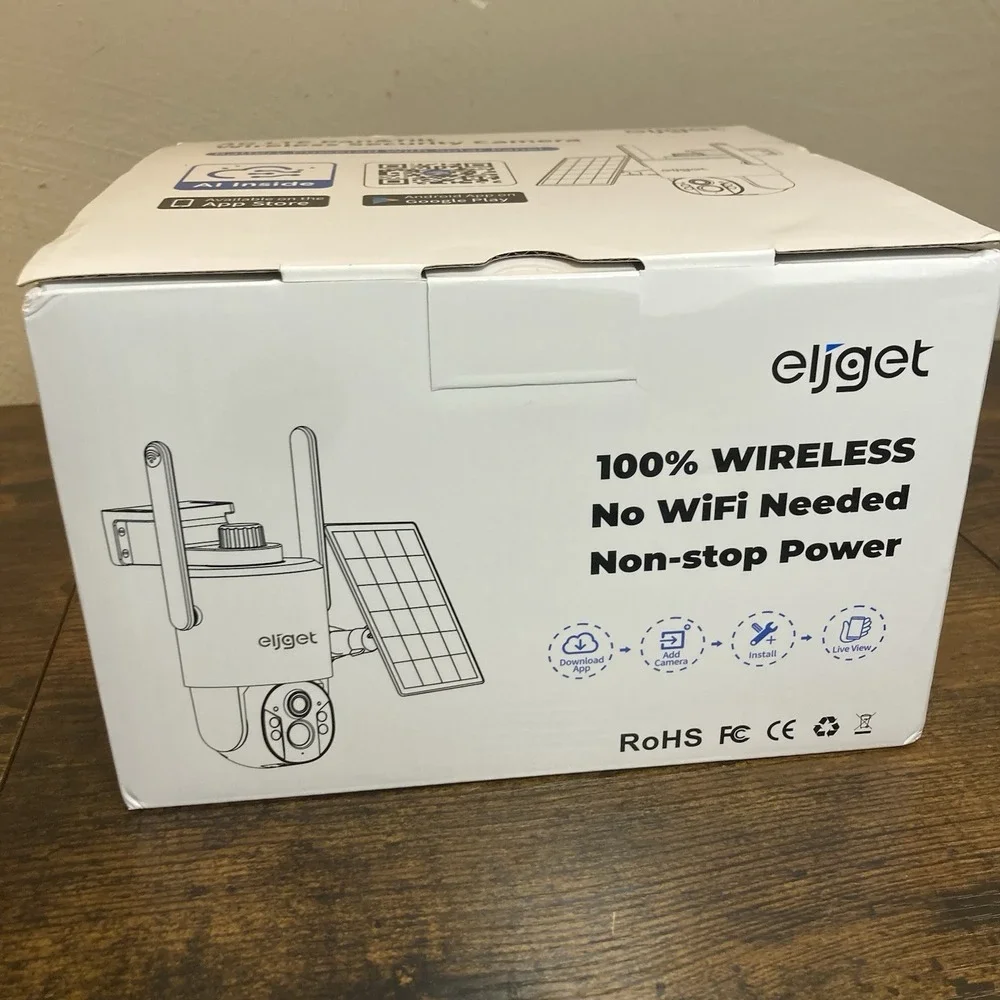 Eljget 4G LTE Pan & Tilt Wireless Security Camera Battery Powered w Solar Pannel